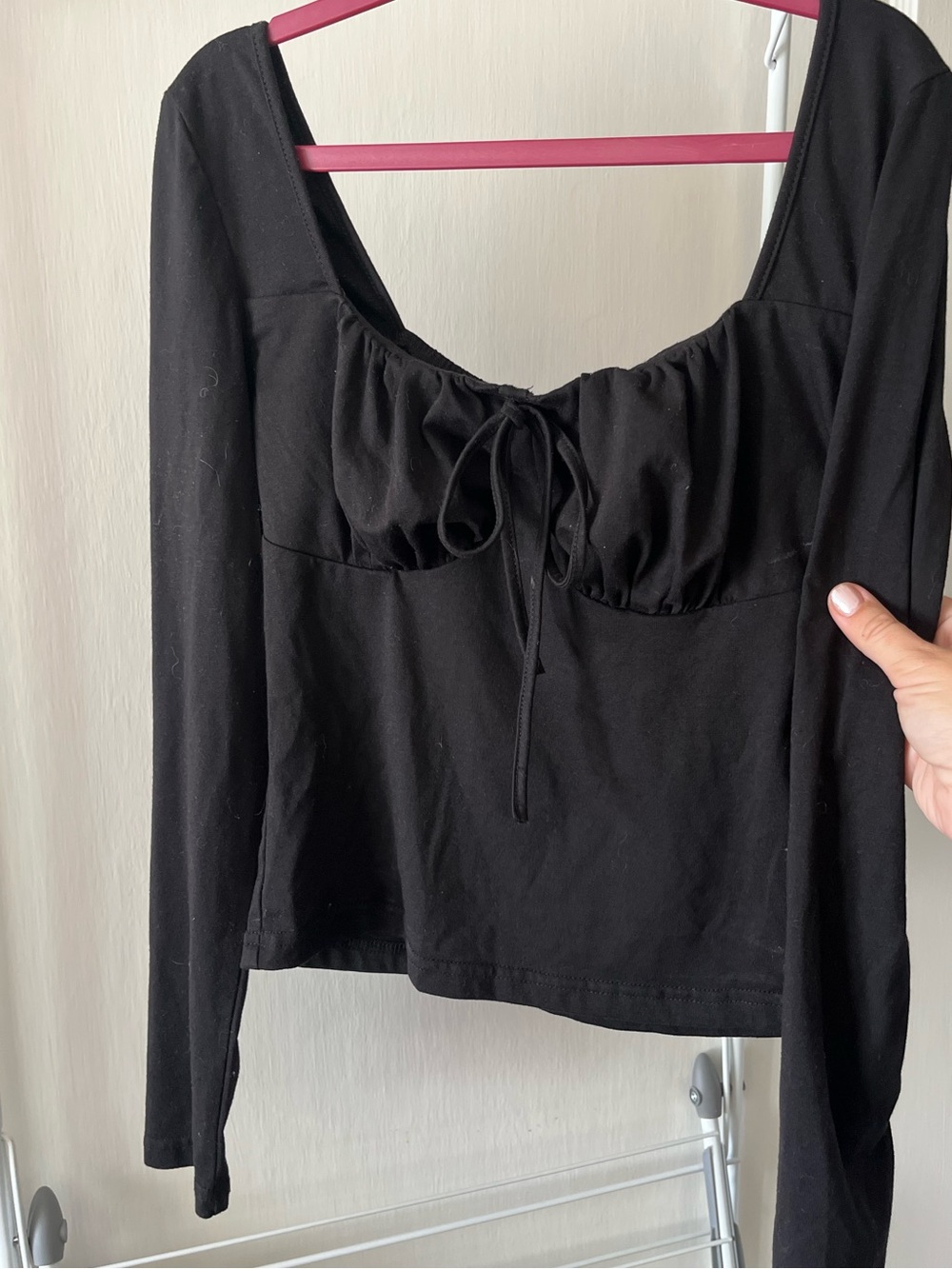 Millk Maid Blouse in Black with Bow and Long Sleeves